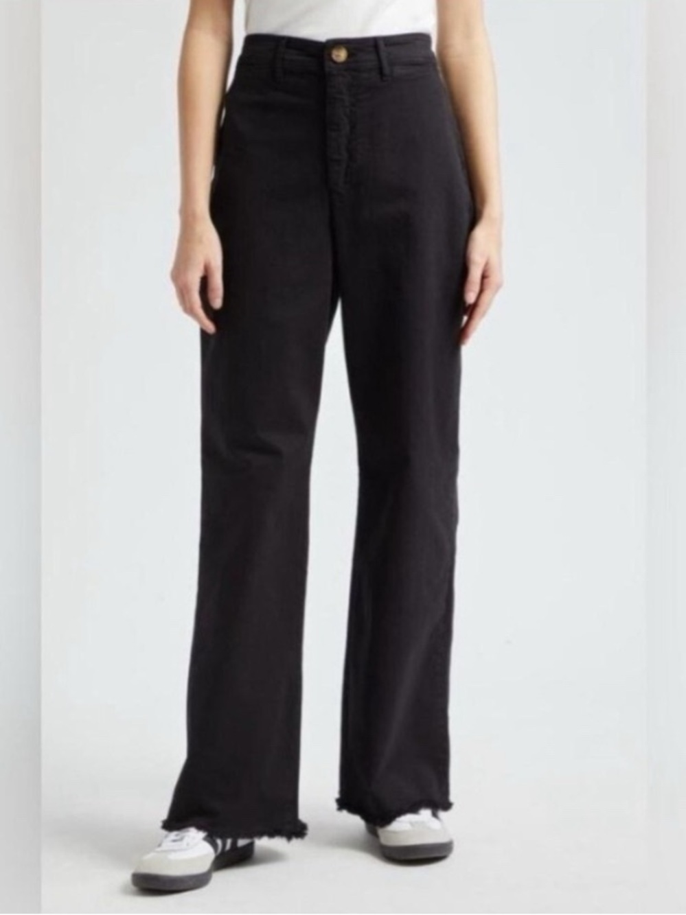 Marine Layer Pants Womens 6 Bridget Wide Leg Crop Raw Hem Twill Chino Black